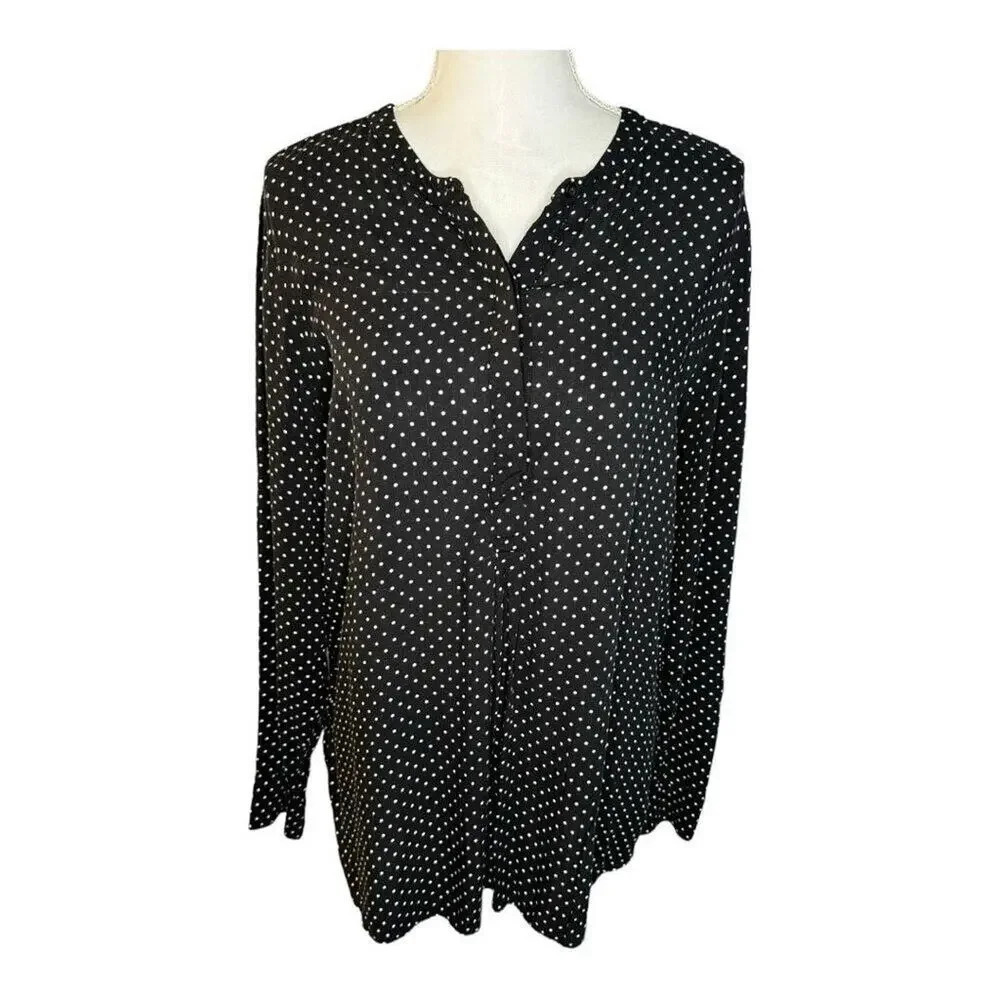 Old Navy Women’s Large “The Tunic Shirt” Black & White Polka Dot Blouse